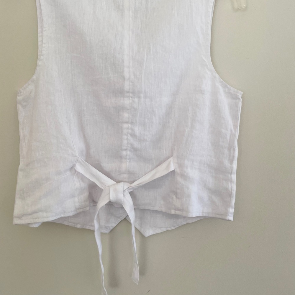 LoveShackFancy White‎ Linen Waistcoat Vest Button Front Tie Back Size 4 NEW - Picture 7 of 9